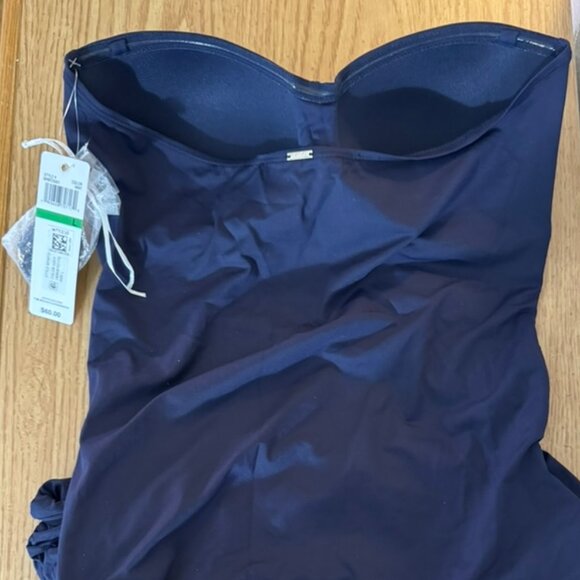 NWT Anne Cole 2 Piece Navy Tankini Swimsuit -Ruched, Removable Straps L/XL - Picture 4 of 8